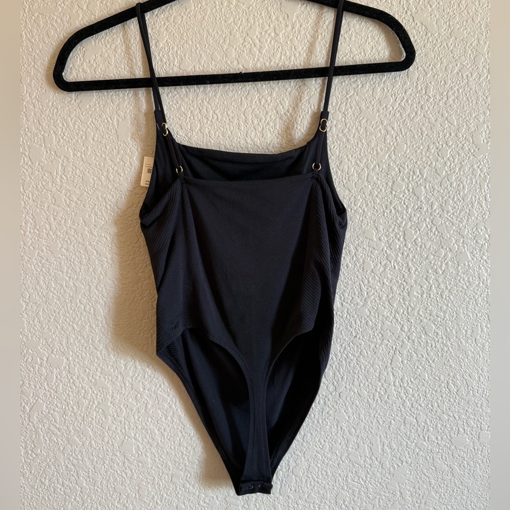 Anthropologie Black Renna Seamless Square neck Bodysuit NWT S/M - Picture 2 of 9